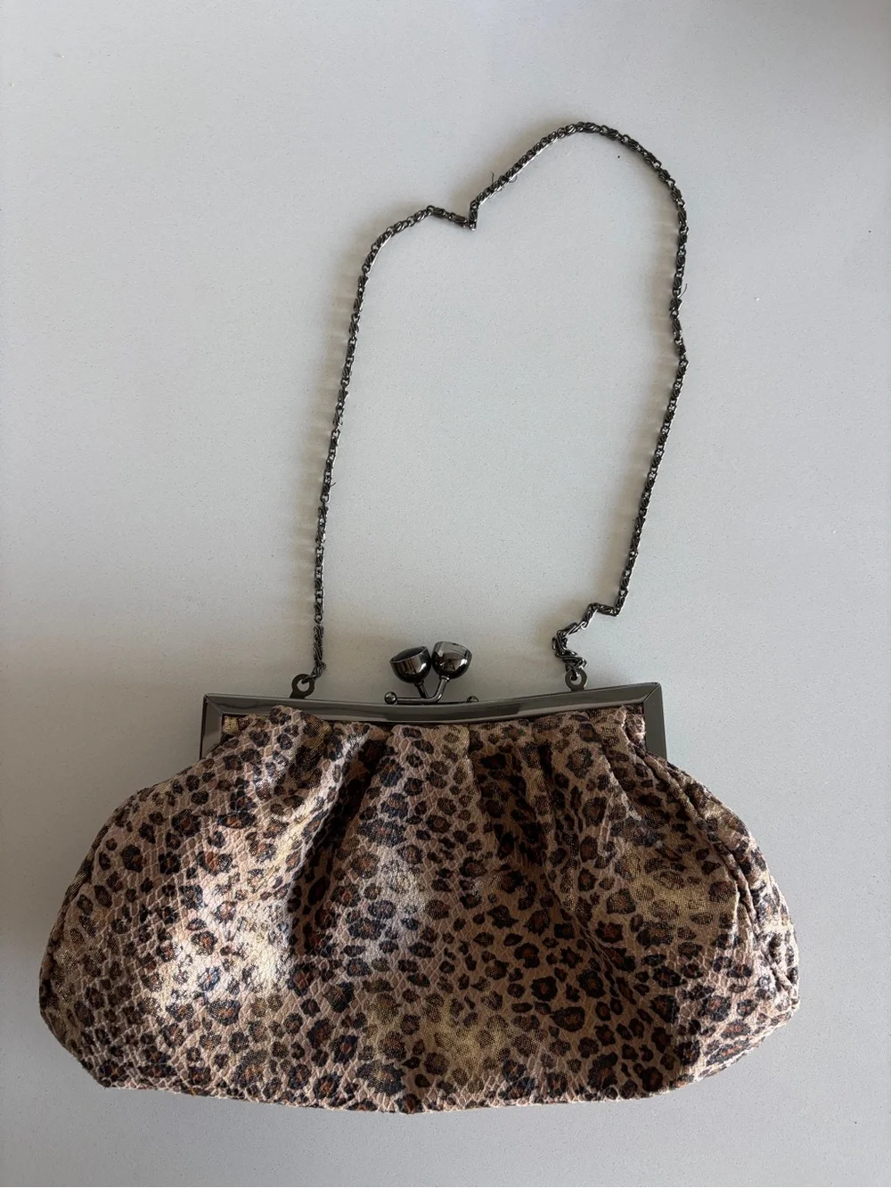 Leopard Print Chain-Handle Evening Clutch